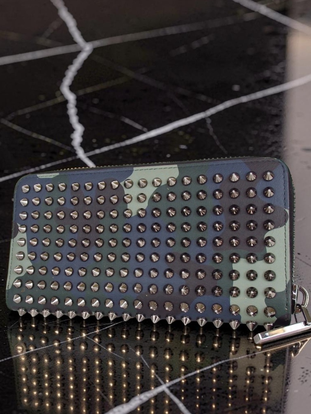 Christian Louboutin Camouflage Panettone Studded Leather Zip Around Wallet 😍